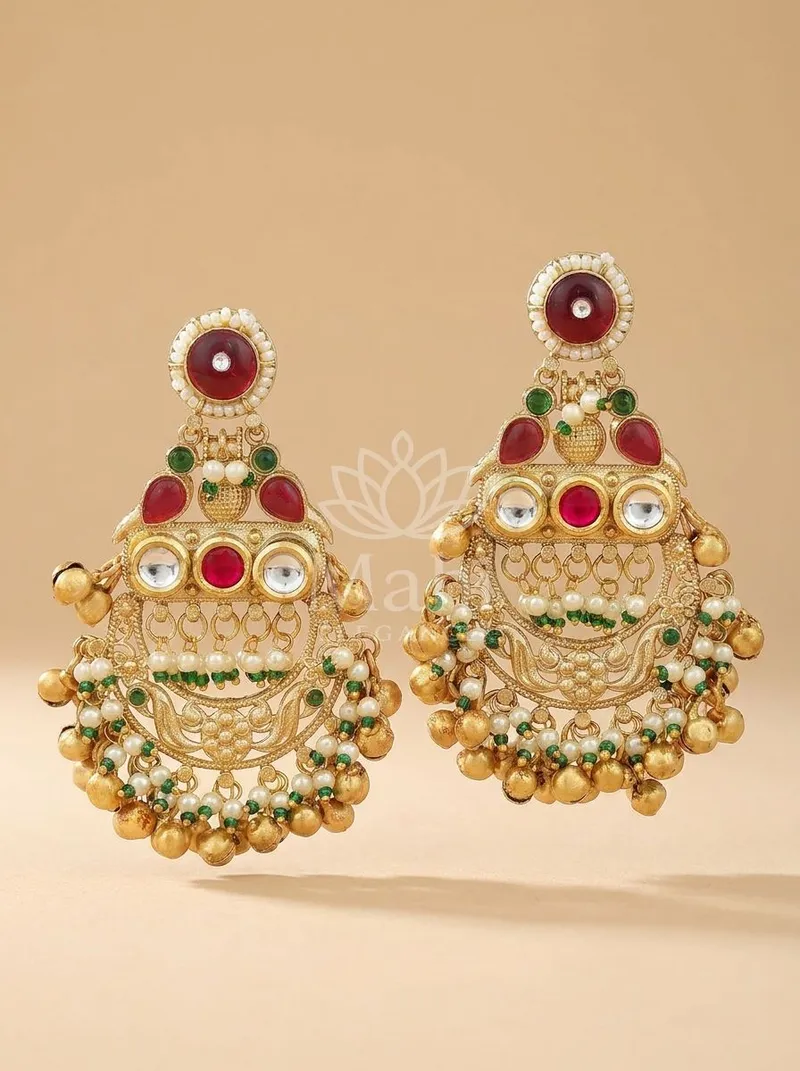 Tiered Stone Beaded Danglers — Brass Earring