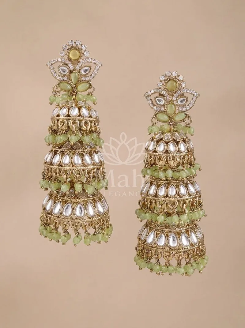 Tiered Kundan Jhumkas — Alloy Earring
