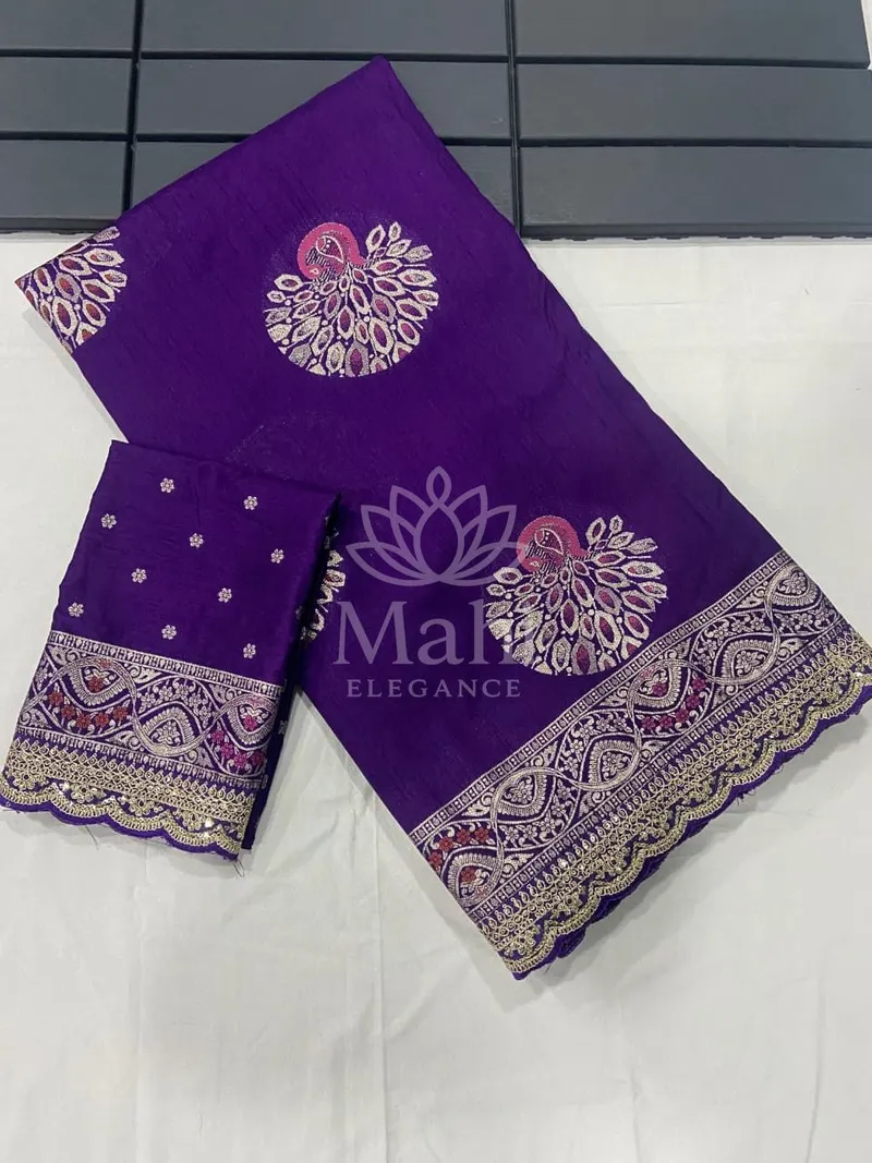 Purple Dola Silk Saree, Meenakari Weave with Minimal Border — Dola