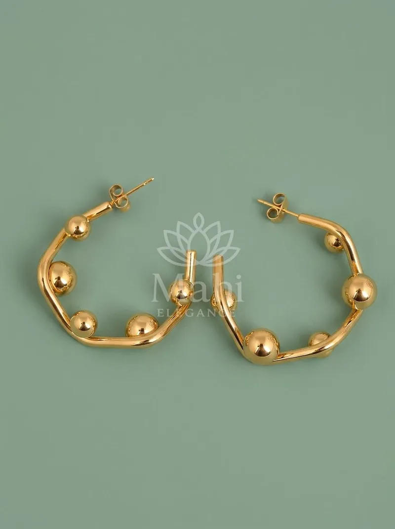 Beaded Orb Hoop Earrings — Copper Alloy Earring