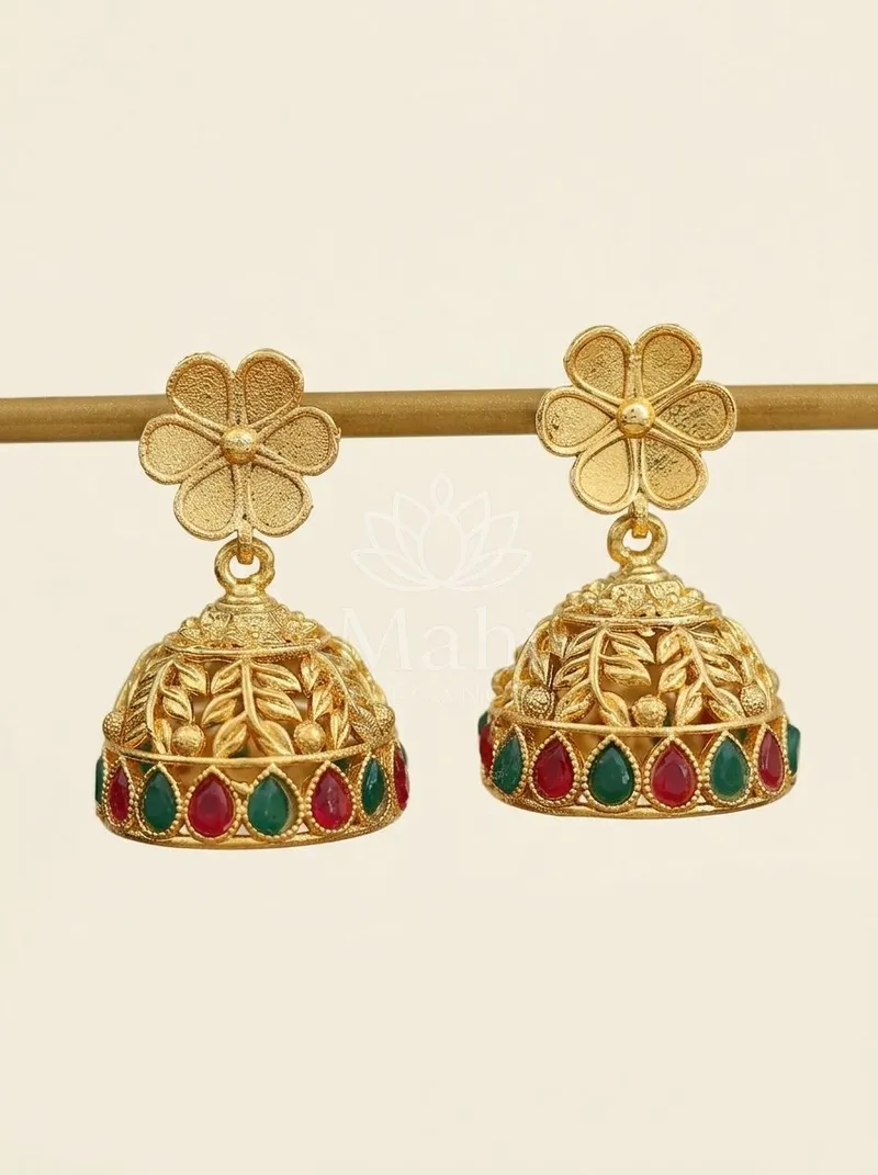 Floral Leaf Jhumkas — Brass Earring