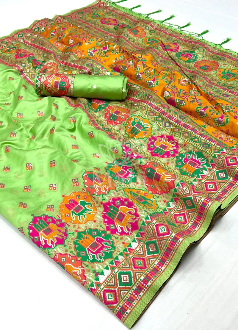 Anaya Pista Green Pashmina Silk Saree, Woven Design — Pashmina