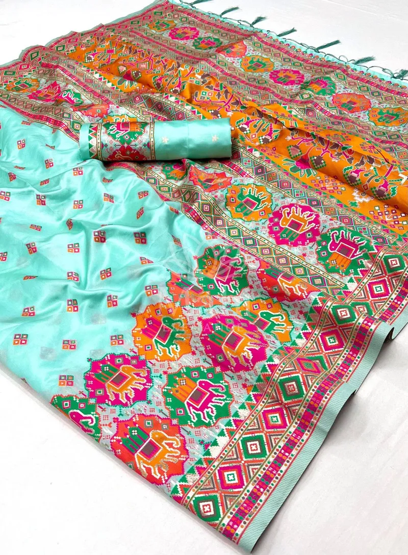 Nandini Sea Green Pashmina Silk Saree, Woven Design — Pashmina