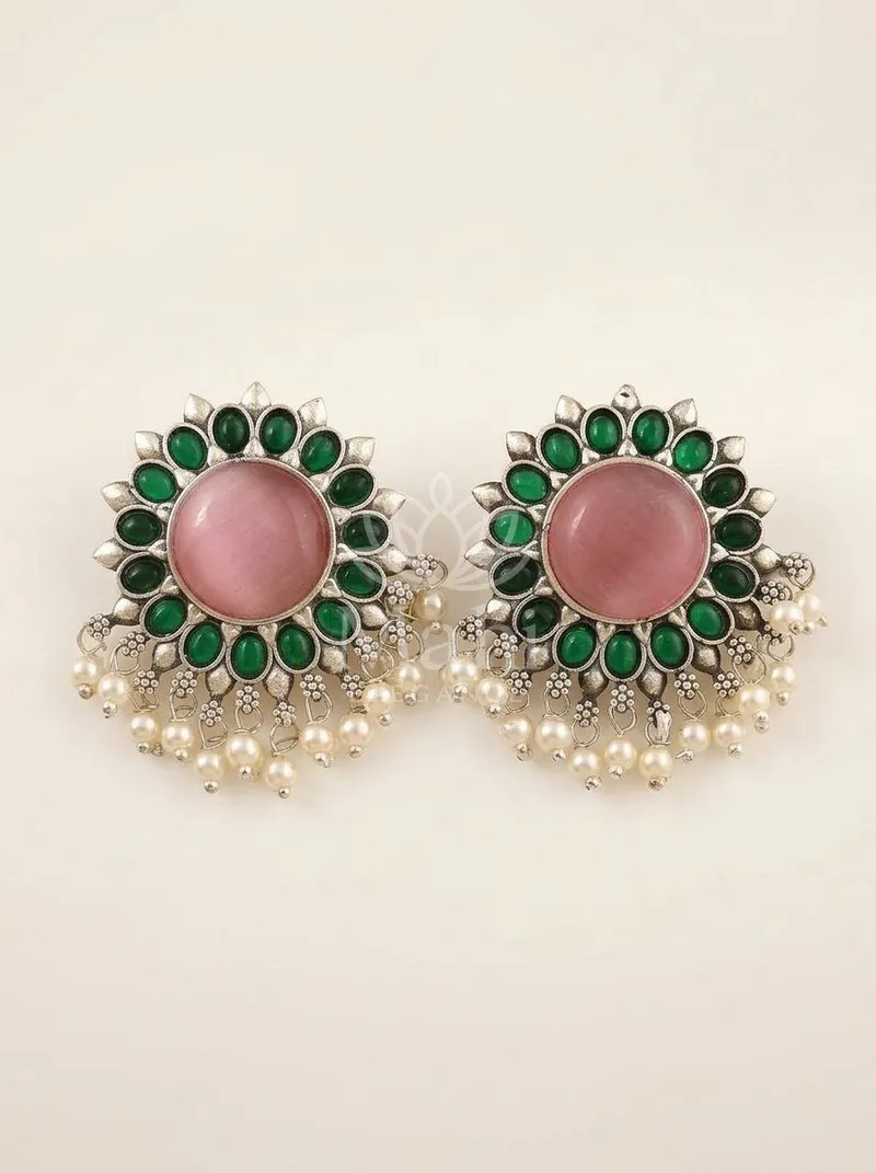 Sunflower Studs With Pearl Drops — Brass Earring