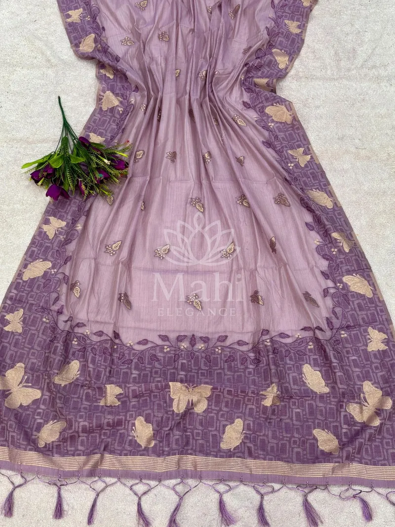 Lavender Muga Cotton Saree, Weave — Muga-Cotton