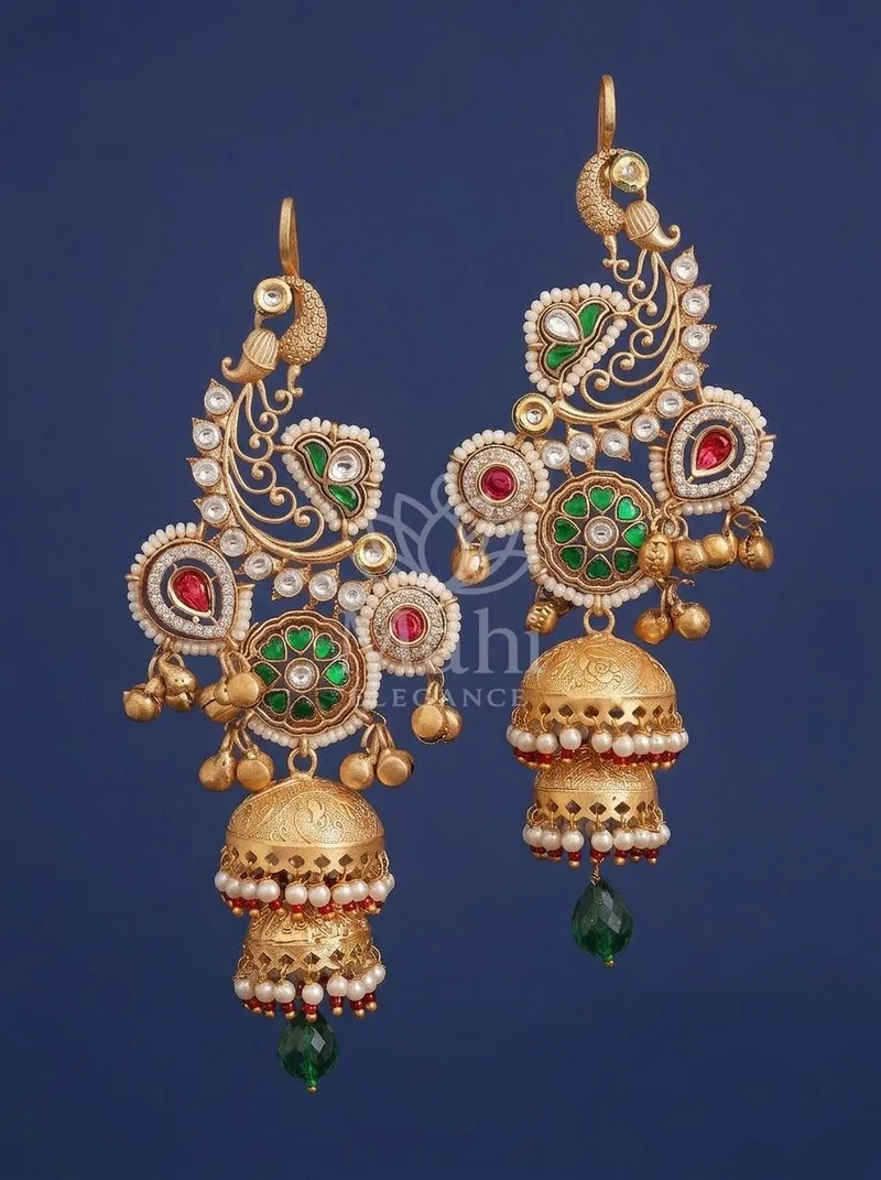 Peacock Vine Floral Jhumkas — Brass Earring