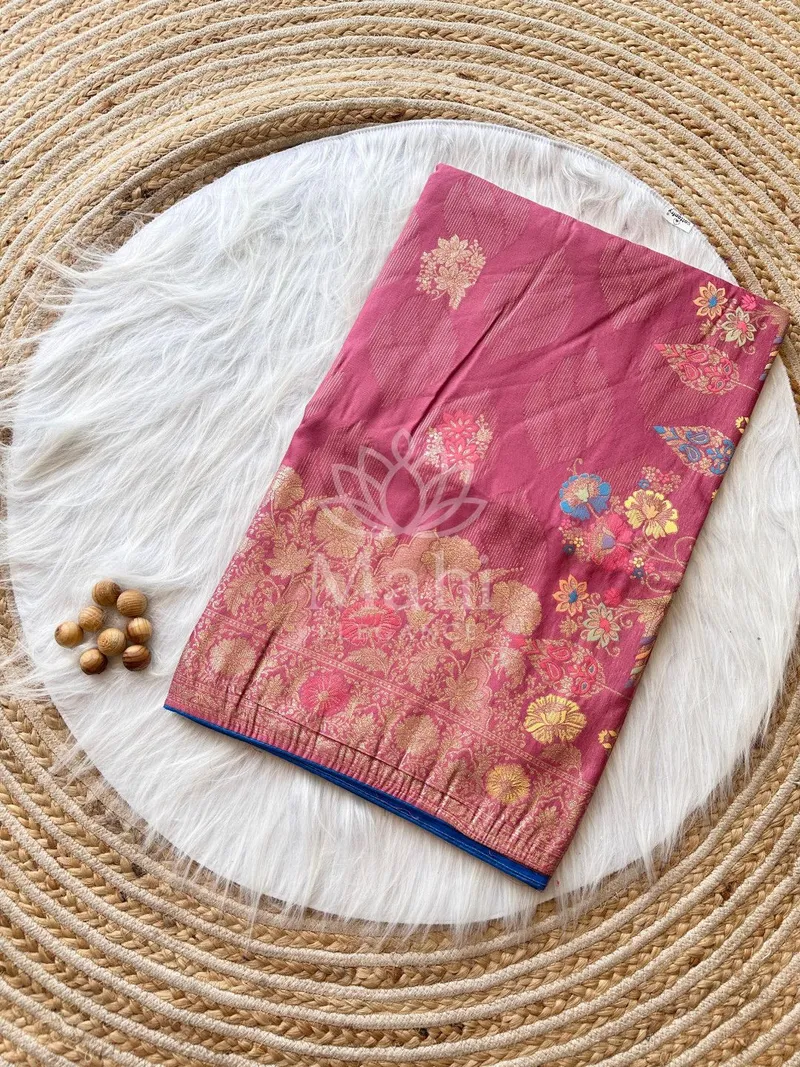 Dusty Pink Dola Silk Saree, Zari Weave — Dola