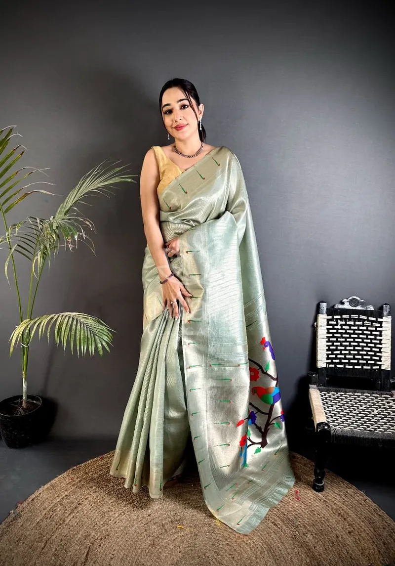 Sky Blue Kanchipuram Tissue Silk Saree, Mina Zari Weave — Kanchipuram