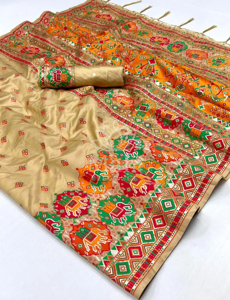 Mohini Beige Pashmina Silk Saree, Woven Design — Pashmina