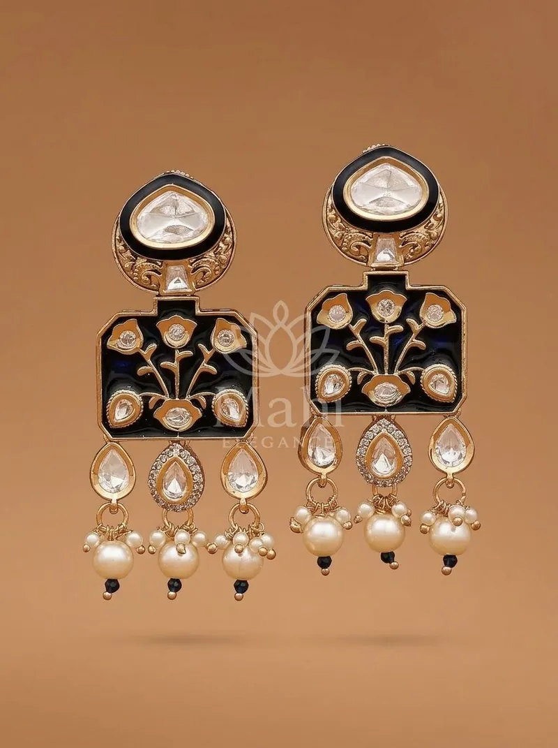 Enamel Floral Pearl Danglers — Alloy Earring