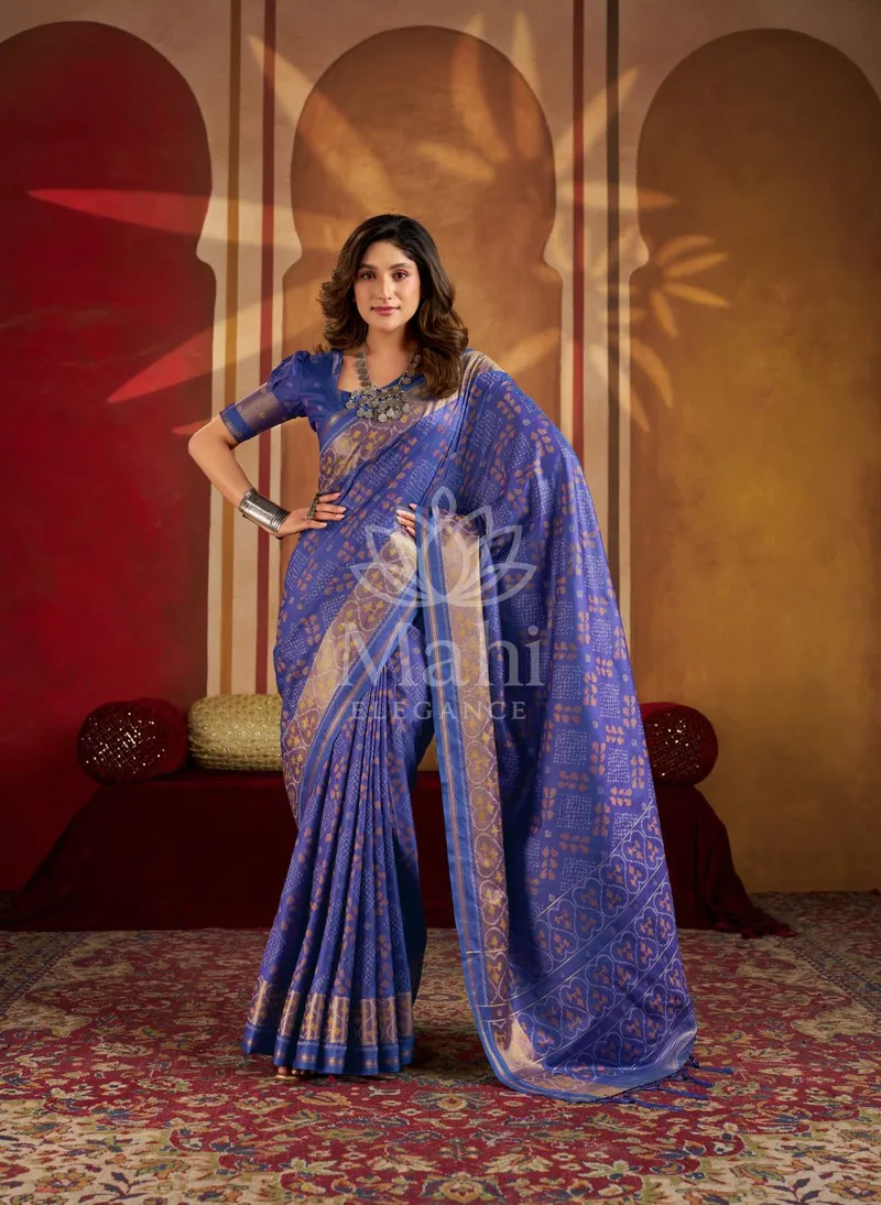Blue Patola Silk Saree, Zari Weave — Patola
