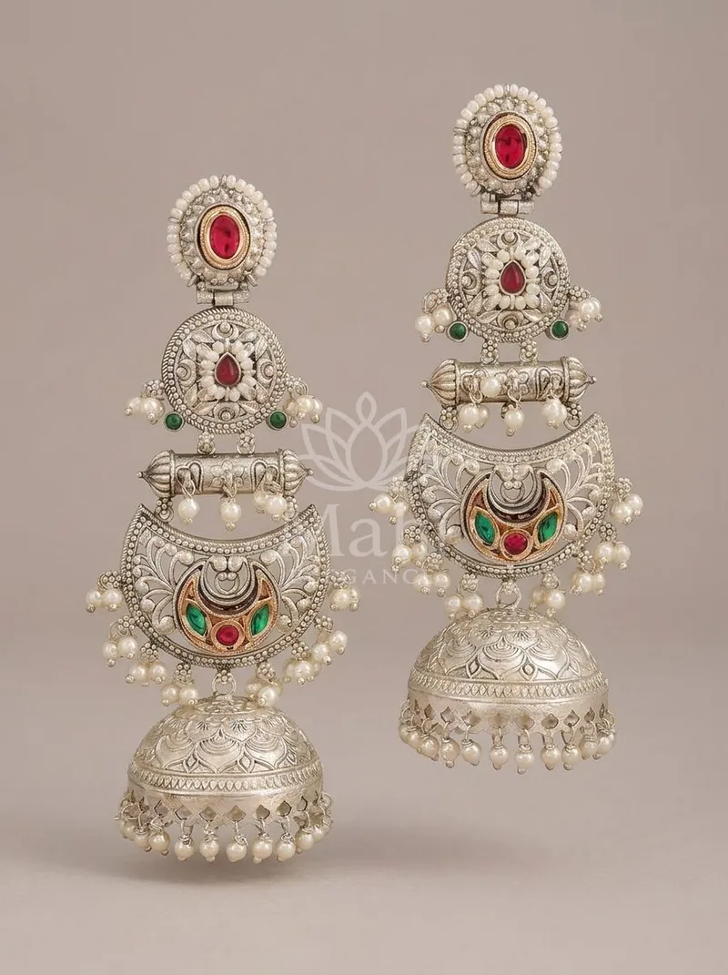 Oxidised Tiered Crescent Jhumkas — Brass Earring