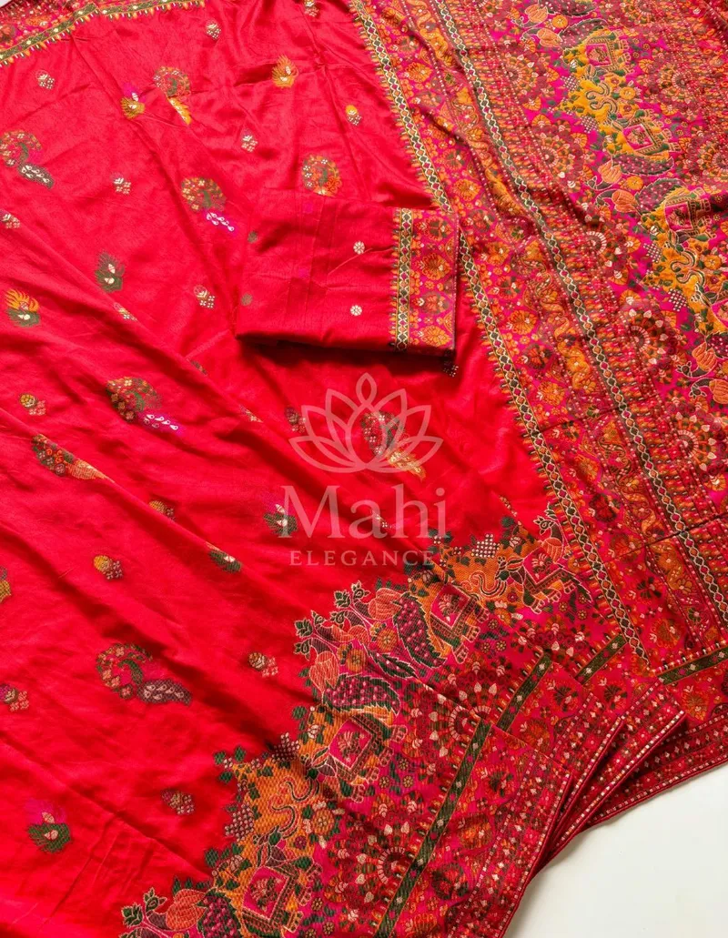 Mahi Red Dola Silk Saree, Pashmina Zari Weave — Dola