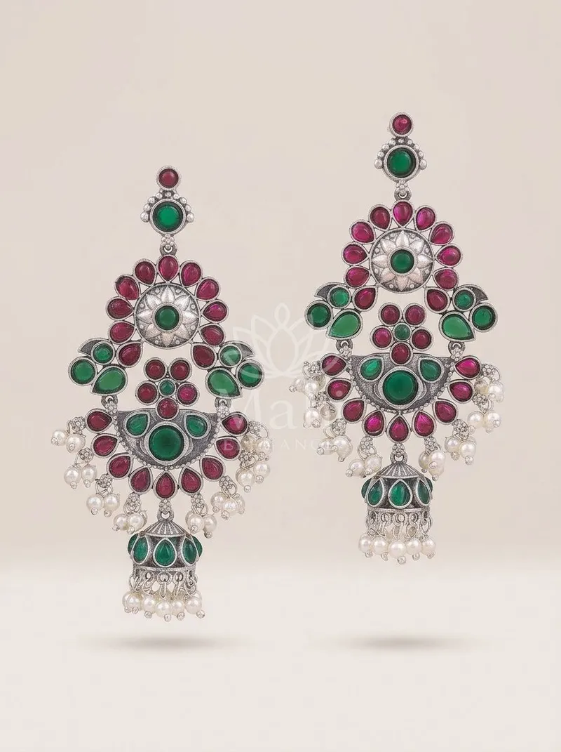 Tiered Stone Pearl Jhumka Danglers — Brass Earring