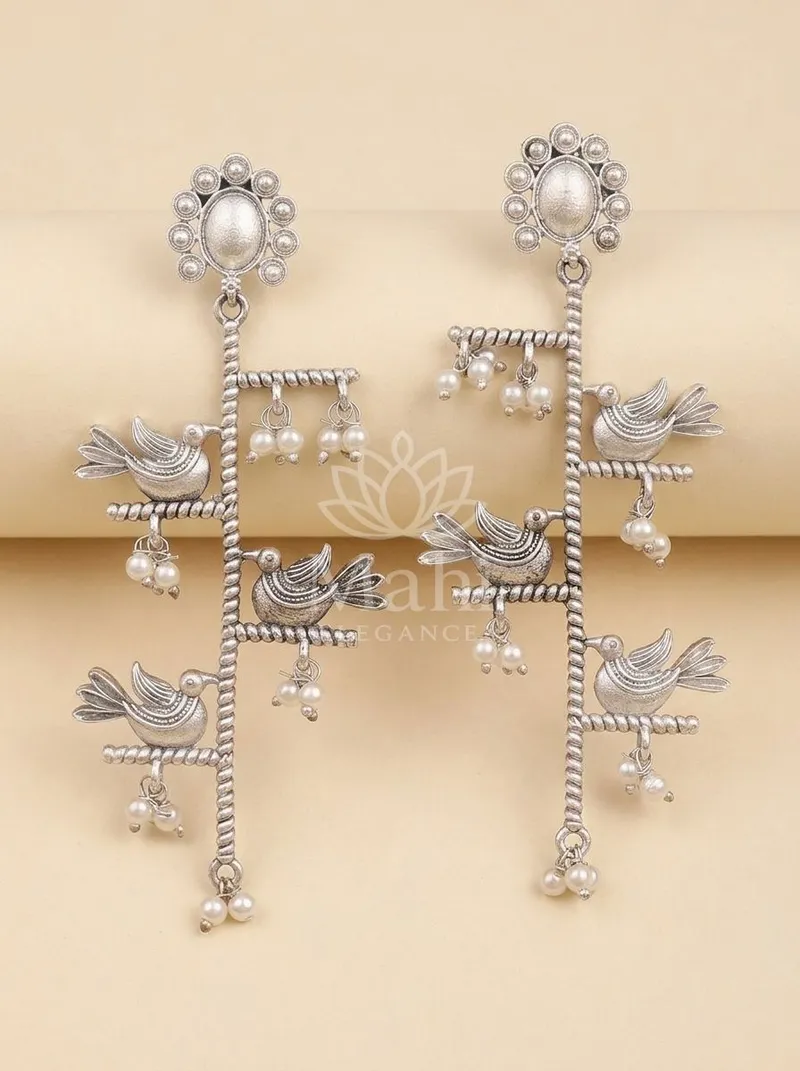 Perched Birds Ladder Danglers — Brass Earring