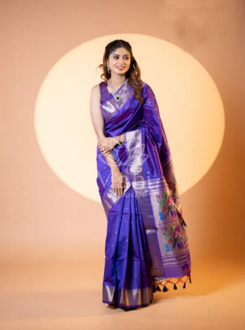 Purple Khadi Raw Silk Saree, Meenakari Paithani Weave — Raw Silk