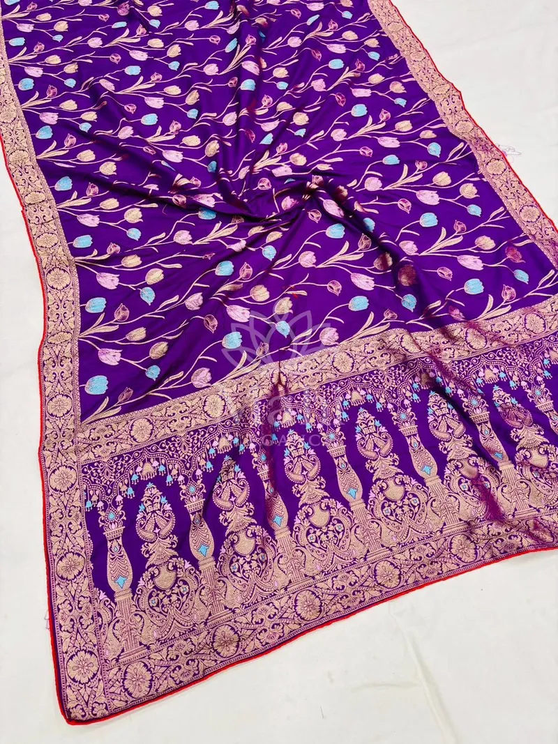 Mahi Purple Dola Silk Saree, Meenakari Weave — Dola