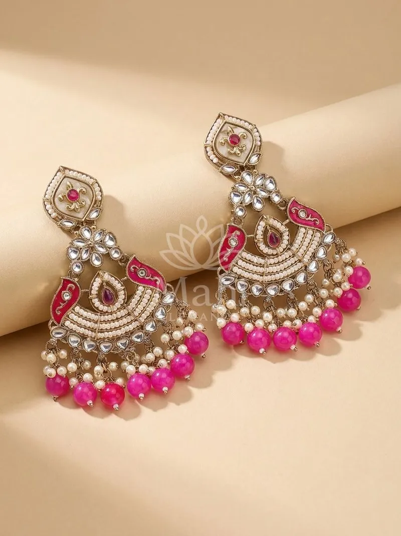 Enamel Fan Pearl Danglers — Alloy Earring