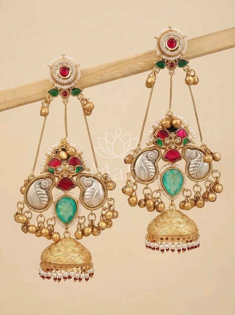 Peacock Motif Jhumka Danglers — Brass Earring