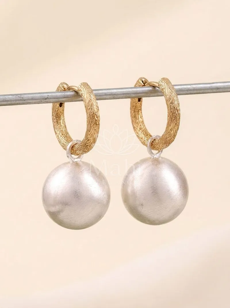 Brushed Pearl Drop Hoops — Copper Alloy Earring