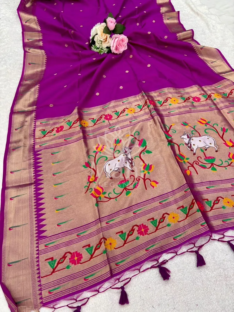 Magenta Paithani Silk Saree, Pichwai Zari Weave — Paithani