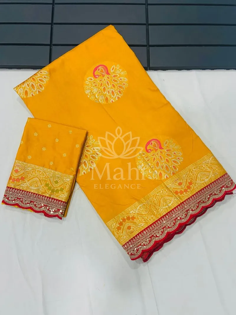 Yellow Dola Silk Saree, Meenakari Weave — Dola