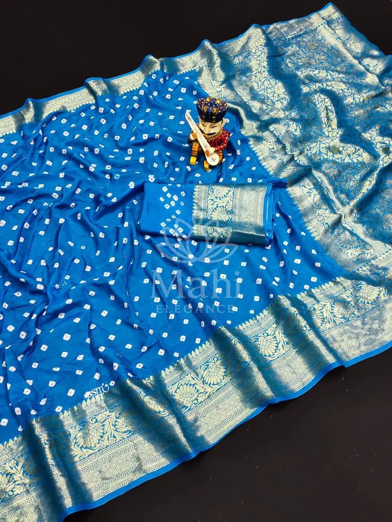 Sky Blue Bandhej Silk Saree, Bandhani & Kanchi Zari Weave — Bandhani