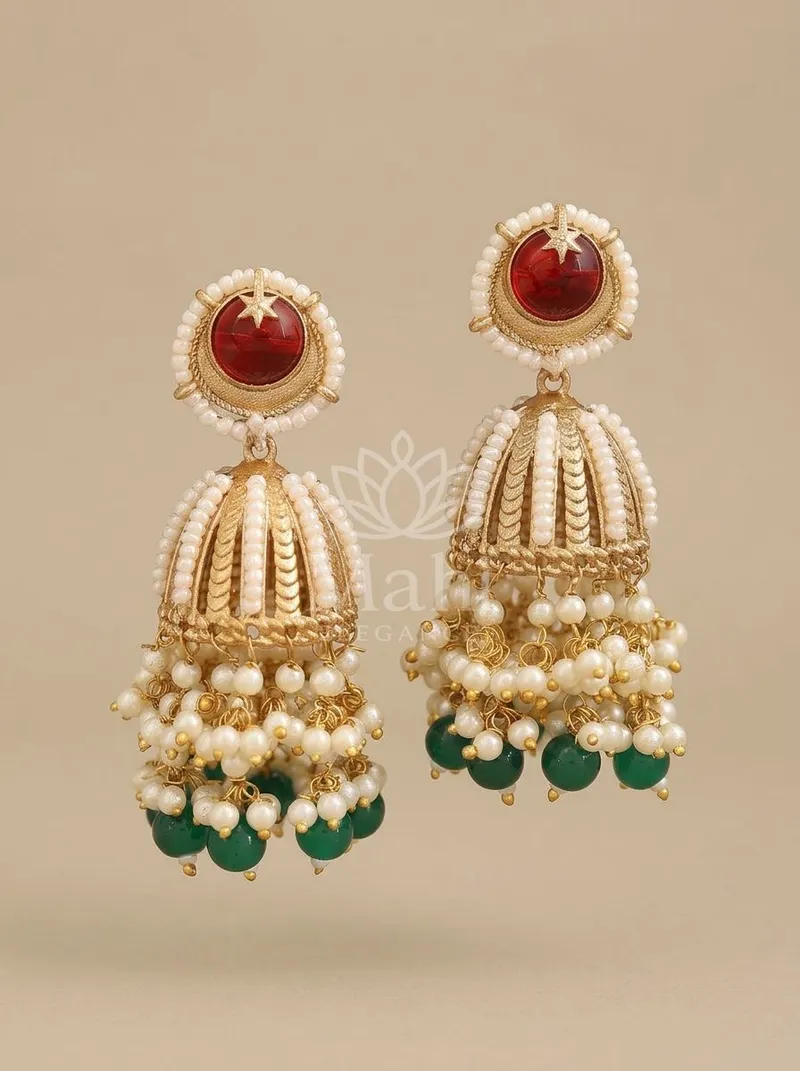 Pearl Cascade Jhumkas — Brass Earring