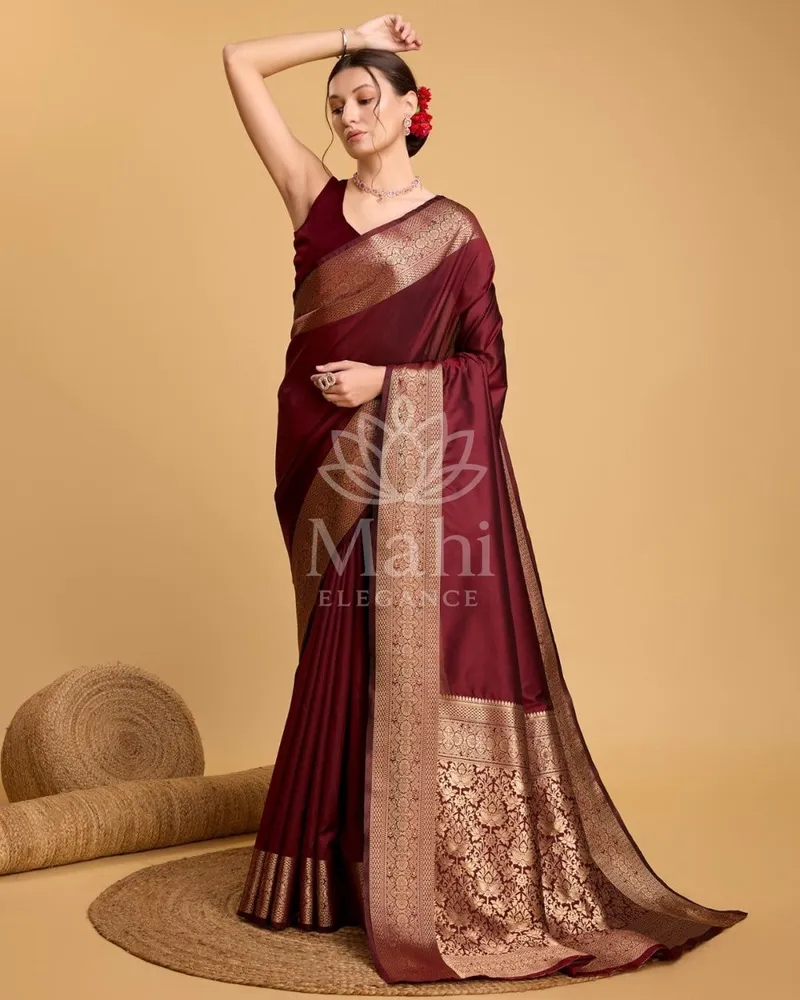 Tara Maroon Kanchipuram Silk Saree, Zari Weave — Kanchipuram