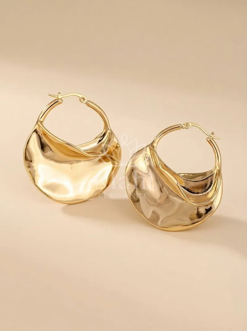 Molten Crescent Hoop Earrings — Copper Alloy Earring