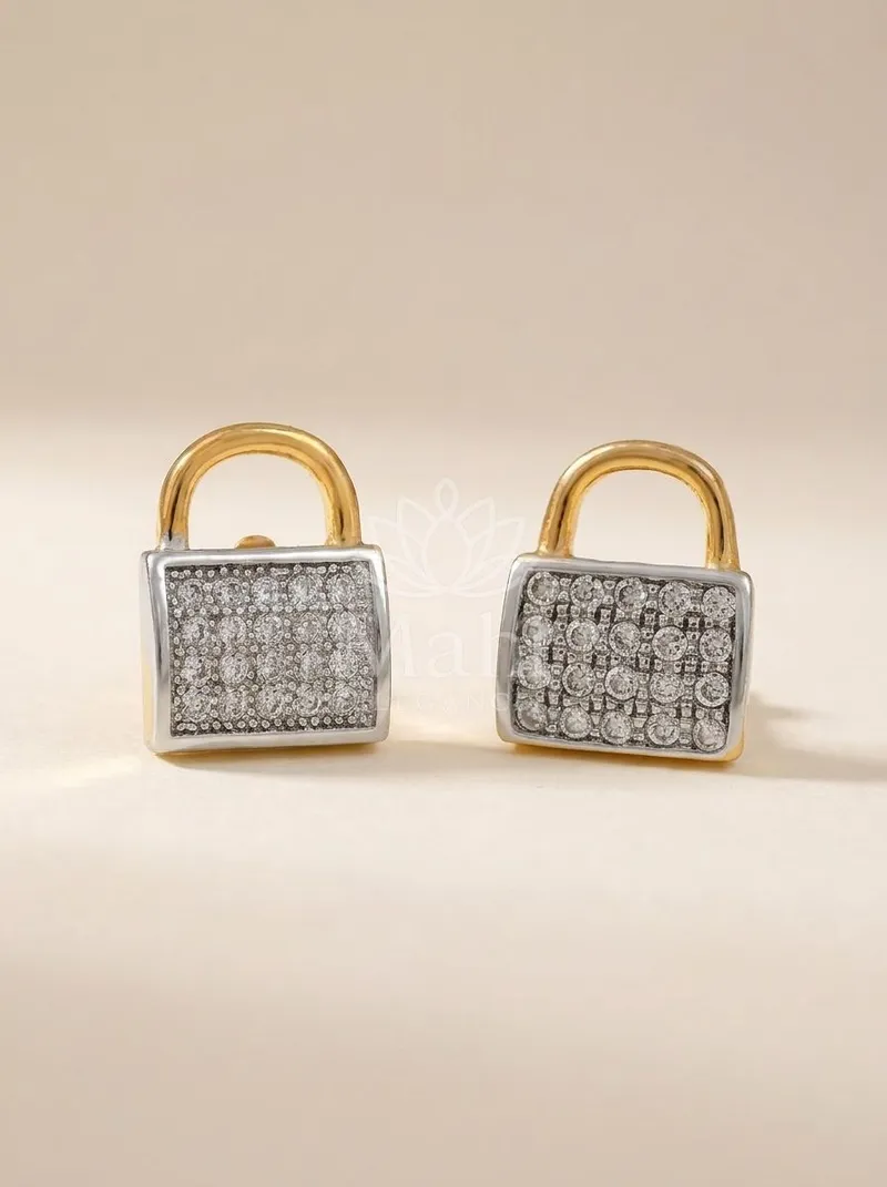 Padlock Motif Studs — Copper Alloy Earring