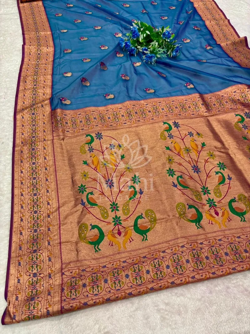 Mahi Firoji Organza Silk Saree, Zari Weave — Organza