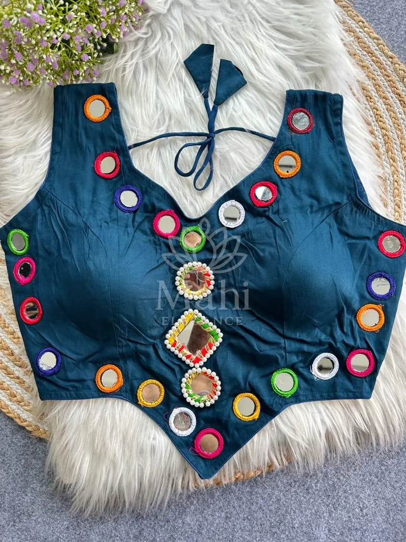Firoji color soft rayon cotton Ready made blouse with real mirror and thread work — Blouse