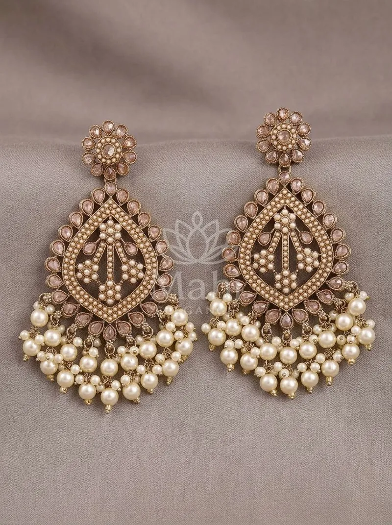 Kundan Floral Teardrop Danglers — Alloy Earring