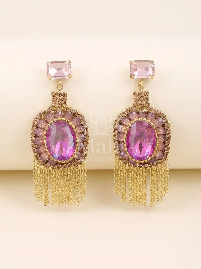 Chain Fringe Floral Danglers — Alloy Earring