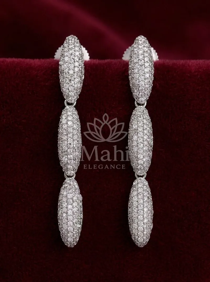Tiered Pavé Stone Danglers — Copper Alloy Earring