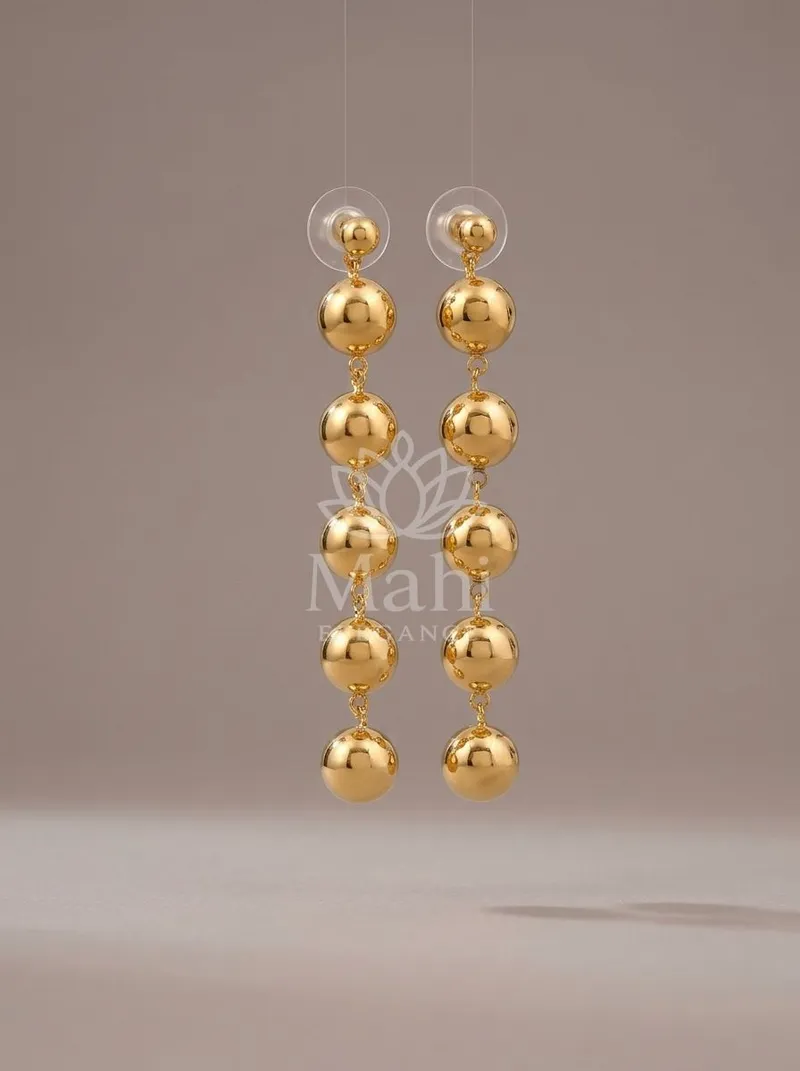 Graduated Gold Bead Danglers — Copper Alloy Earring