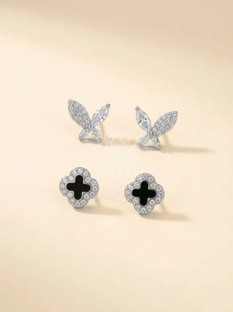 Butterfly And Clover Studs Set — Copper Alloy Earring