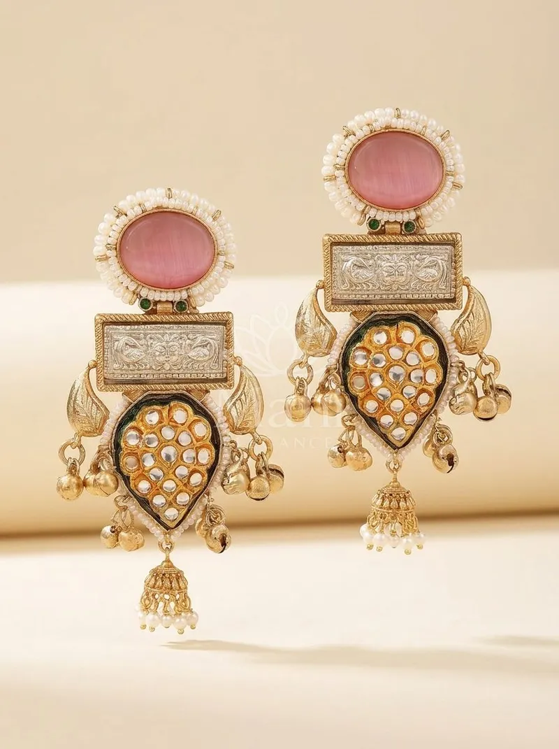 Kundan Inspired Jhumki Danglers — Brass Earring