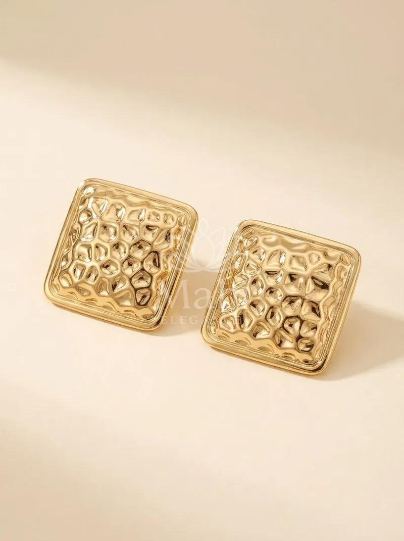 Hammered Square Studs — Copper Alloy Earring