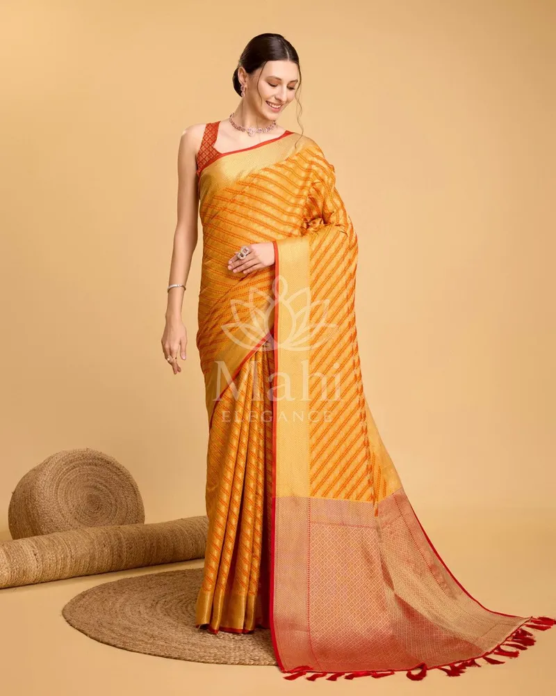 Kavya Orange Kanchipuram Silk Saree, Zari Weave — Kanchipuram