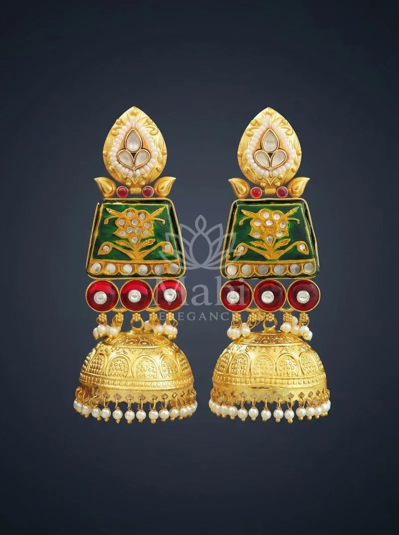 Floral Enamel Jhumkas — Brass Earring