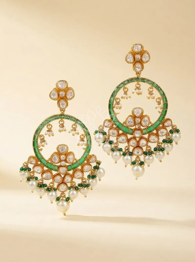 Green Enamel Chandbali Danglers — Alloy Earring