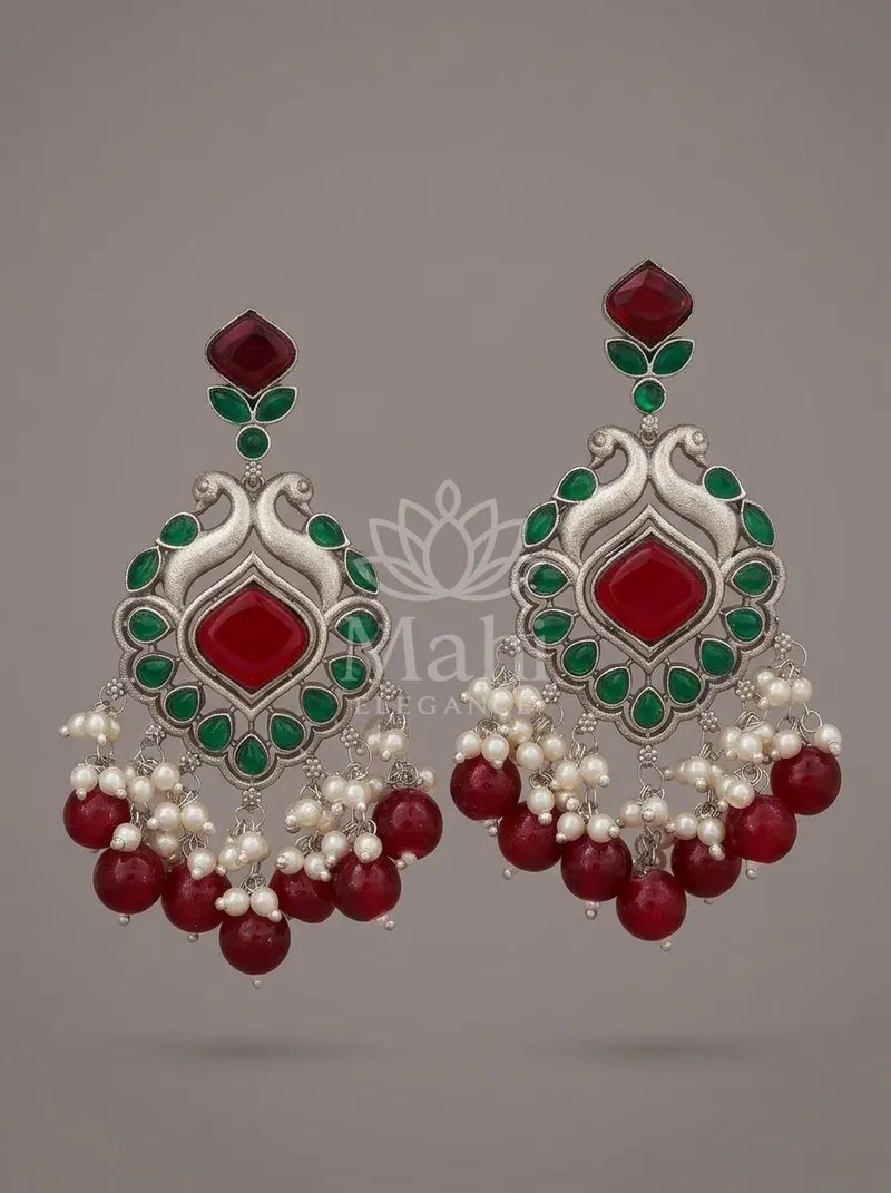 Twin Peacock Beaded Danglers — Brass Earring