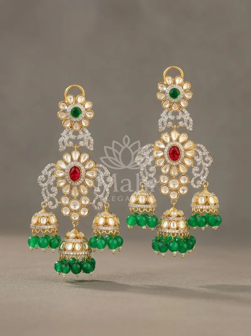 Triple Tier Floral Jhumka Danglers — Alloy Earring