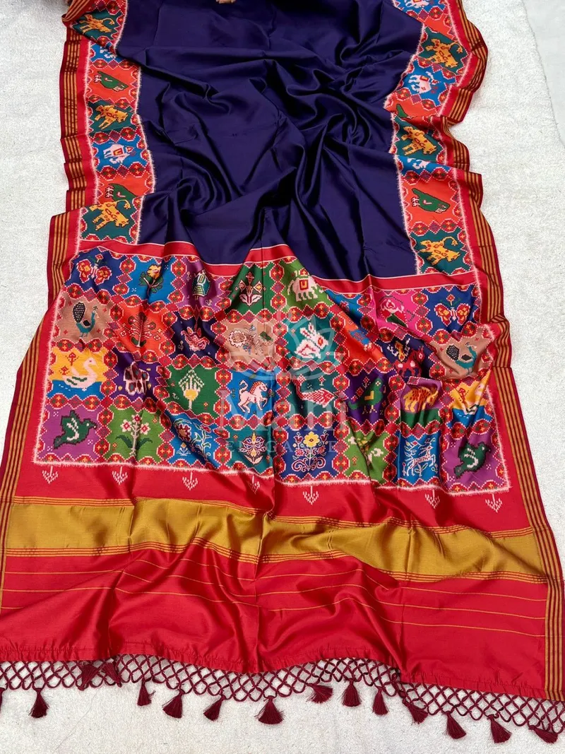 Royal Blue Patola Silk Saree, Zari Weave & Lagdi Patta — Patola