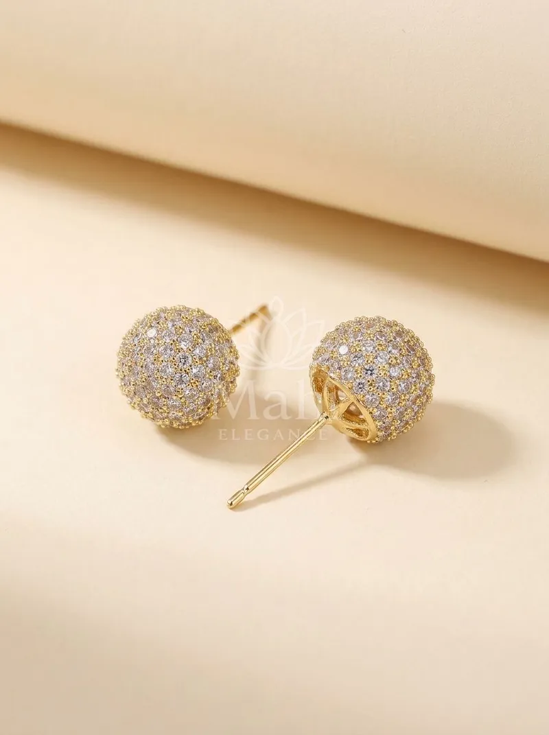 Pavé Stone Globe Studs — Copper Alloy Earring