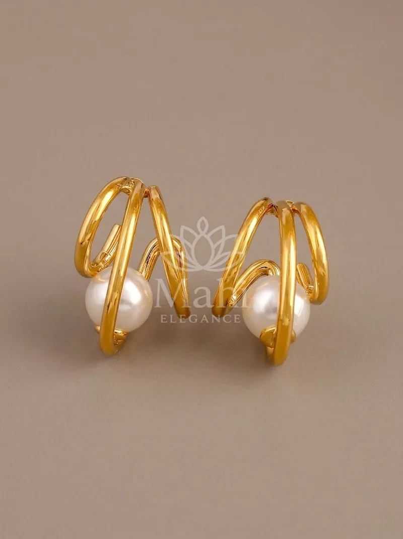 Caged Pearl Studs — Copper Alloy Earring
