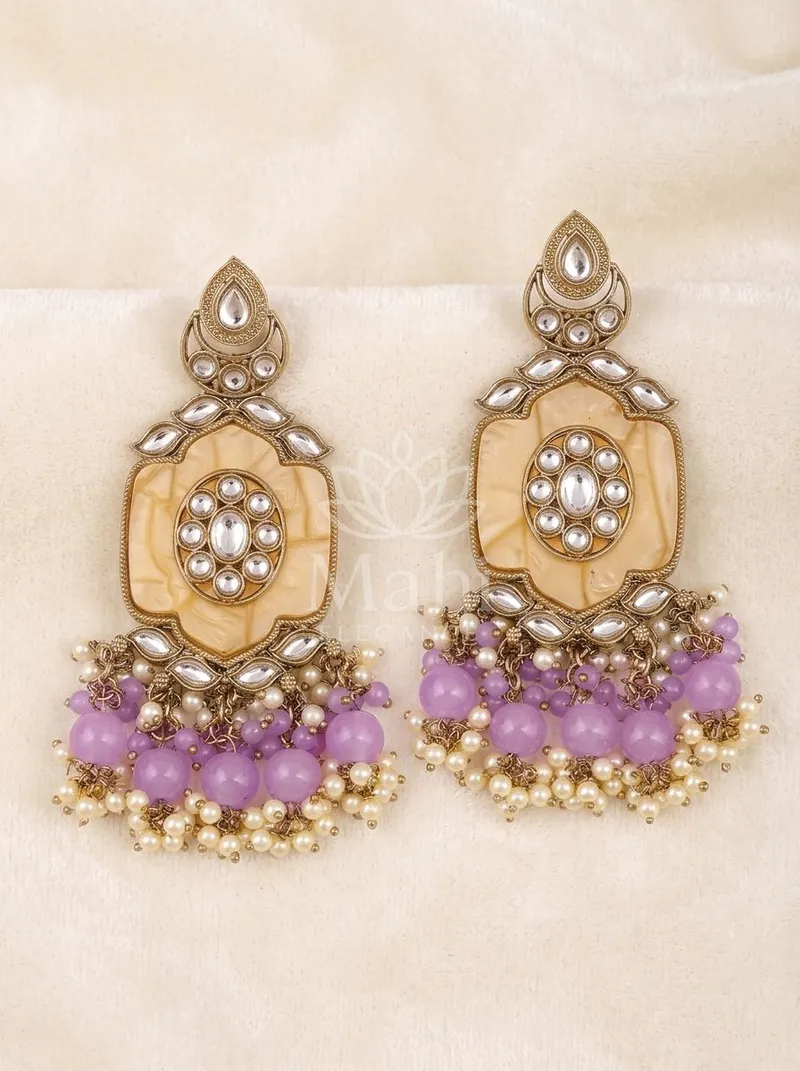 Kundan Beaded Dome Danglers — Alloy Earring