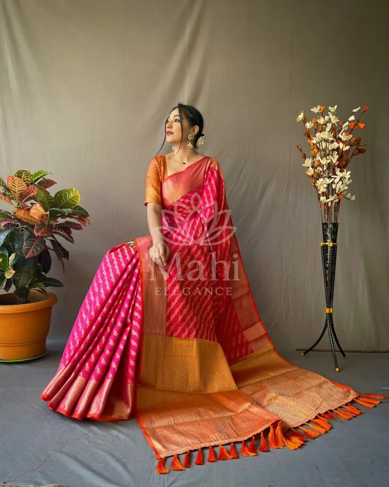 Nandini Pink Kanchipuram Silk Saree, Zari Weave — Kanchipuram